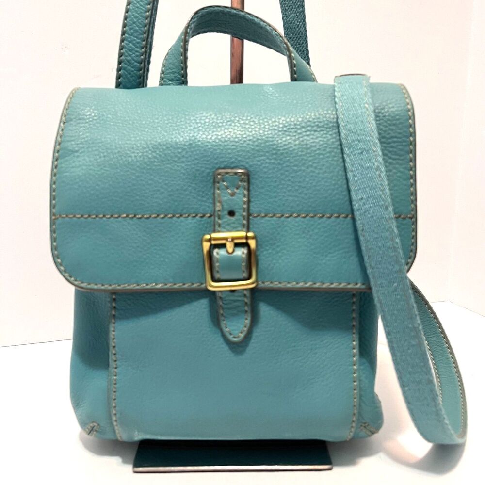 Fossil Turquoise Leather Crossbody Shoulder Bag Brass Tone Hardware